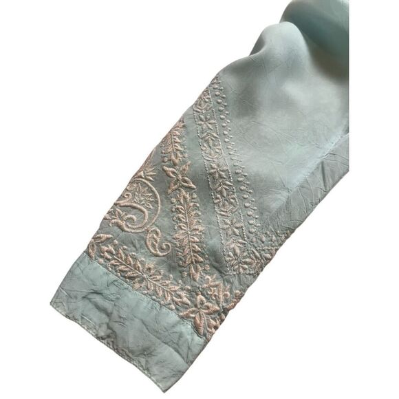 Johnny Was embroidered button down blouse aqua color sz XS - Picture 6 of 7